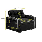 Canapé-lit pliable en velours blanc crème/noir avec dossier réglable, port USB et support de téléphone pivotant – 2 places