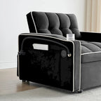 Canapé-lit pliable en velours blanc crème/noir avec dossier réglable, port USB et support de téléphone pivotant – 2 places