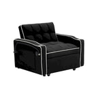 Canapé-lit pliable en velours blanc crème/noir avec dossier réglable, port USB et support de téléphone pivotant – 2 places