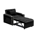 Canapé-lit pliable en velours blanc crème/noir avec dossier réglable, port USB et support de téléphone pivotant – 2 places