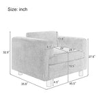 Fauteuil d'appoint surdimensionné en velours tissé bleu / jaune / beige avec accoudoirs pincés et pieds en hévéa – 1 personne