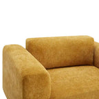Fauteuil d'appoint surdimensionné en velours tissé bleu / jaune / beige avec accoudoirs pincés et pieds en hévéa – 1 personne