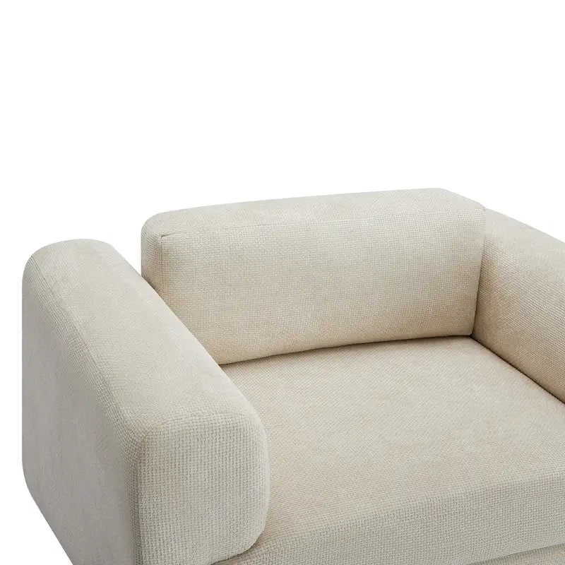 Fauteuil d'appoint surdimensionné en velours tissé bleu / jaune / beige avec accoudoirs pincés et pieds en hévéa – 1 personne