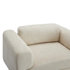 Fauteuil d'appoint surdimensionné en velours tissé bleu / jaune / beige avec accoudoirs pincés et pieds en hévéa – 1 personne