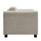 Fauteuil d'appoint surdimensionné en velours tissé bleu / jaune / beige avec accoudoirs pincés et pieds en hévéa – 1 personne