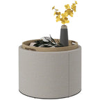 Pouffe de rangement rond en lin gris clair avec plateau amovible – 1 place