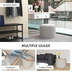 Pouffe de rangement rond en lin gris clair avec plateau amovible – 1 place