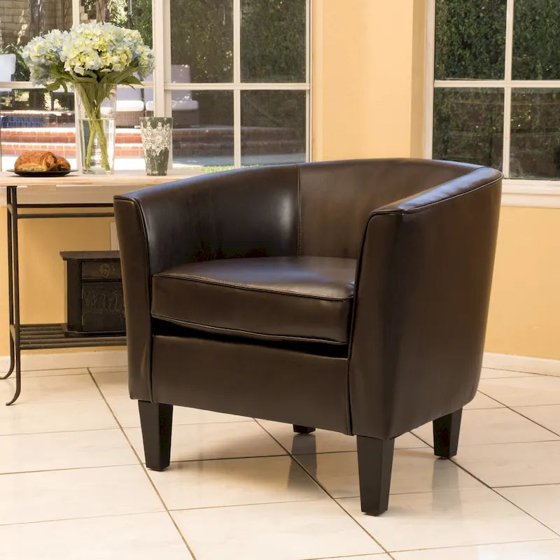Fauteuil club en similicuir marron avec pieds en bouleau – 1 place