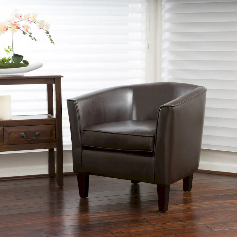 Fauteuil club en similicuir marron avec pieds en bouleau – 1 place
