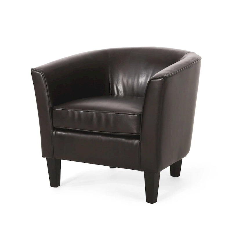 Fauteuil club en similicuir marron avec pieds en bouleau – 1 place