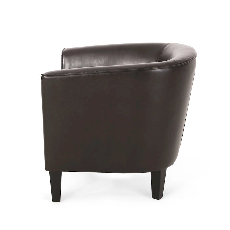 Fauteuil club en similicuir marron avec pieds en bouleau – 1 place