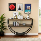Rustic Demilune Shape Textured Metal Distressed Wood Console Table