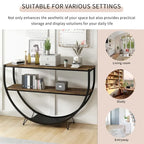 Table console demi-lune à 3 niveaux marron vieilli / marron foncé avec cadre métallique – 1-pièce