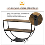 Table console demi-lune à 3 niveaux marron vieilli / marron foncé avec cadre métallique – 1-pièce