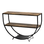 Table console demi-lune à 3 niveaux marron vieilli / marron foncé avec cadre métallique – 1-pièce