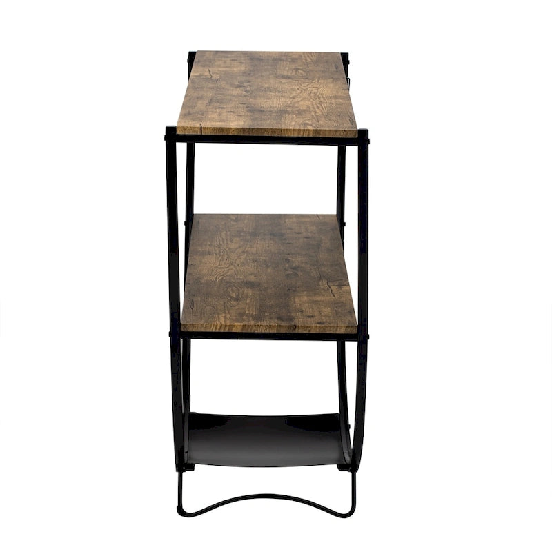 Table console demi-lune à 3 niveaux marron vieilli / marron foncé avec cadre métallique – 1-pièce