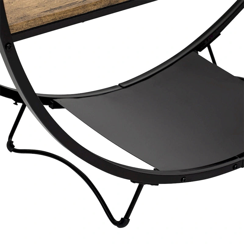 Table console demi-lune à 3 niveaux marron vieilli / marron foncé avec cadre métallique – 1-pièce