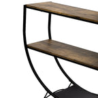 Table console demi-lune à 3 niveaux marron vieilli / marron foncé avec cadre métallique – 1-pièce