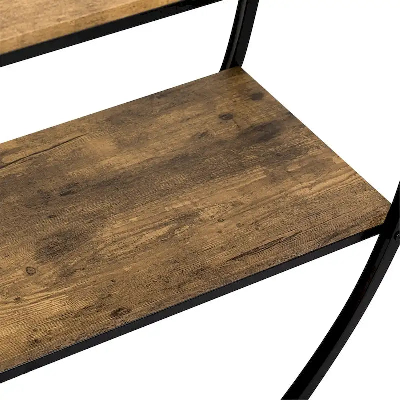 Table console demi-lune à 3 niveaux marron vieilli / marron foncé avec cadre métallique – 1-pièce