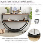 Table console demi-lune à 3 niveaux marron vieilli / marron foncé avec cadre métallique – 1-pièce