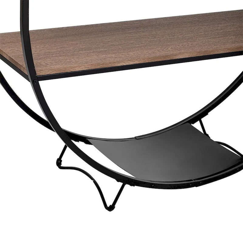 Table console demi-lune à 3 niveaux marron vieilli / marron foncé avec cadre métallique – 1-pièce