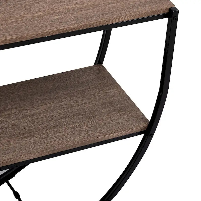 Table console demi-lune à 3 niveaux marron vieilli / marron foncé avec cadre métallique – 1-pièce