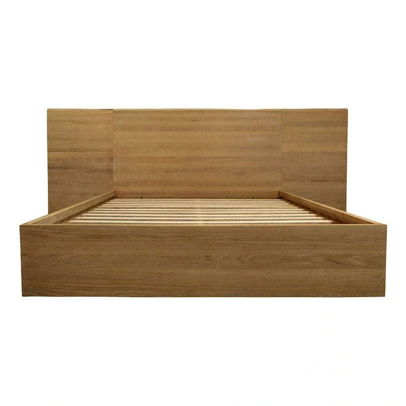 Lit plateforme California King en placage de chêne naturel avec tête de lit extra large – Milieu de siècle – 2 personnes