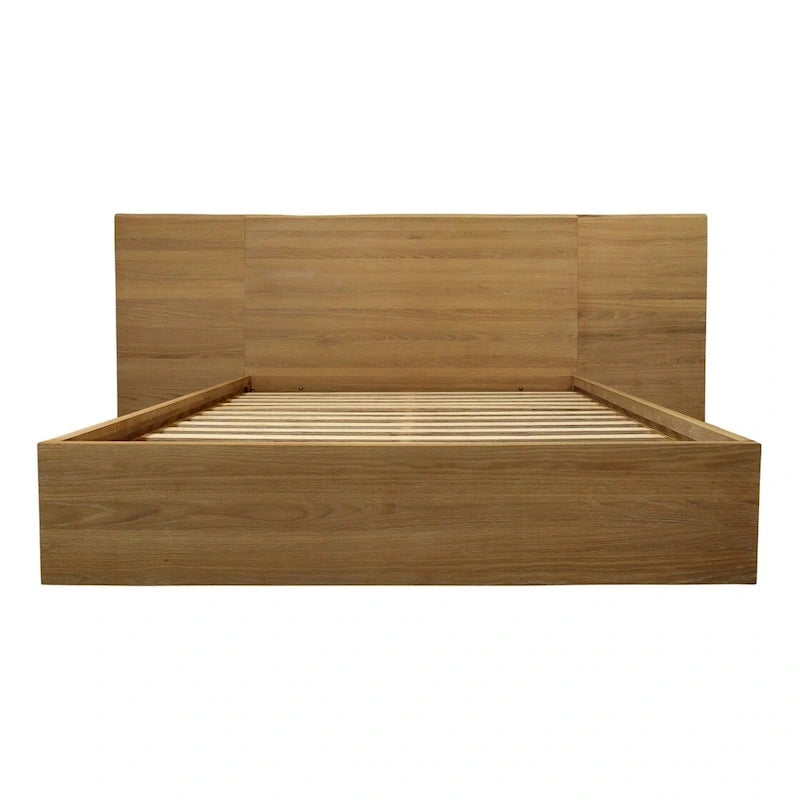 Lit plateforme California King en placage de chêne naturel avec tête de lit extra large – Milieu de siècle – 2 personnes