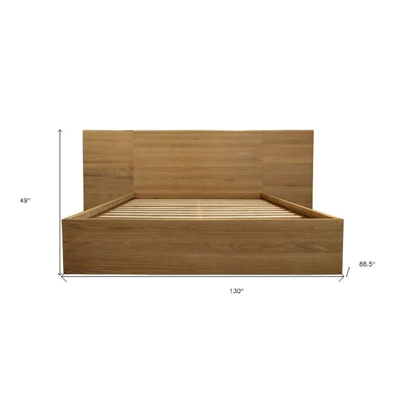 Lit plateforme California King en placage de chêne naturel avec tête de lit extra large – Milieu de siècle – 2 personnes