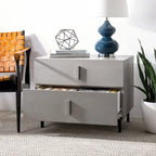 Meuble de rangement à 2 tiroirs gris/noir en bois lavé gris avec cadre en fer noir