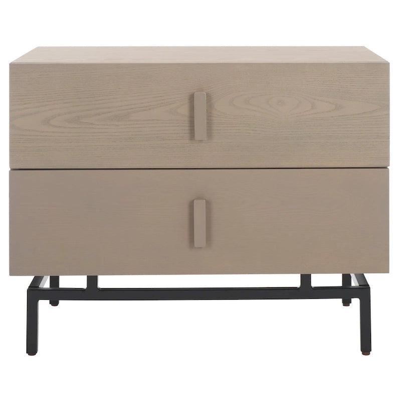 Meuble de rangement à 2 tiroirs gris/noir en bois lavé gris avec cadre en fer noir