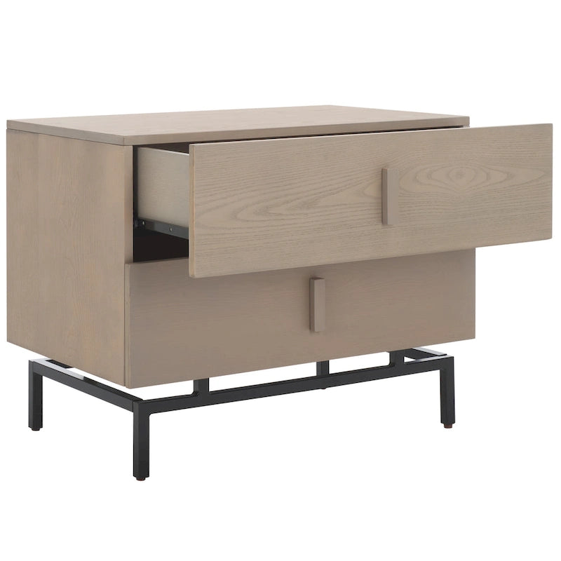 Meuble de rangement à 2 tiroirs gris/noir en bois lavé gris avec cadre en fer noir