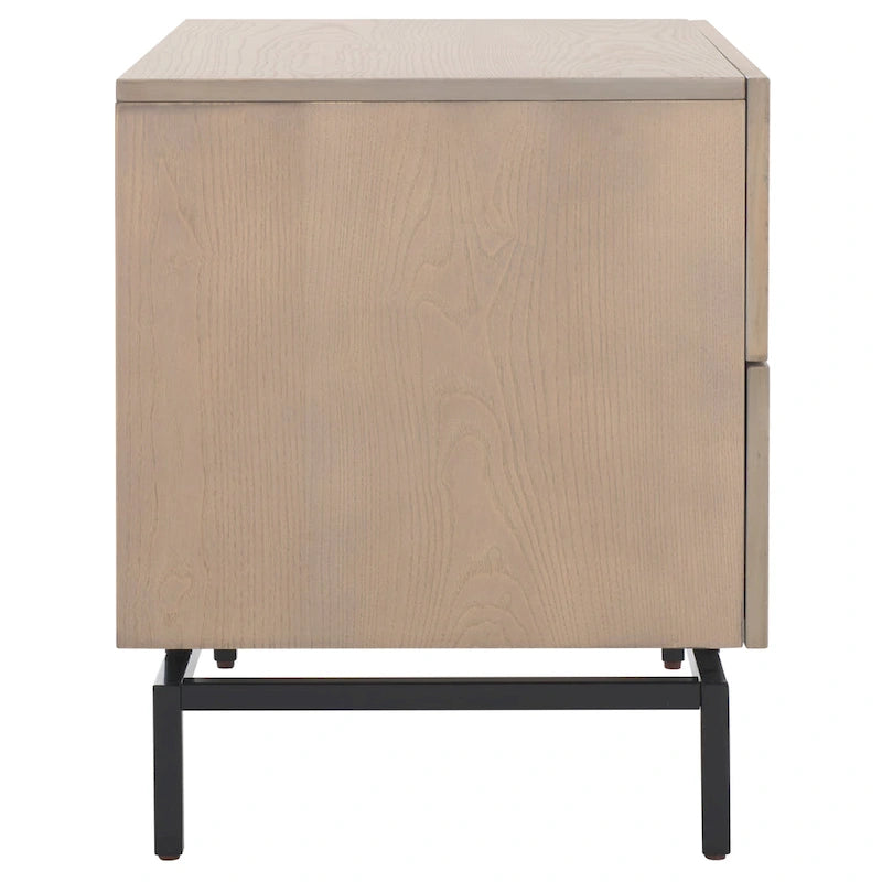 Meuble de rangement à 2 tiroirs gris/noir en bois lavé gris avec cadre en fer noir