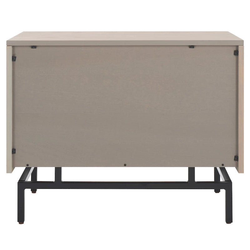 Meuble de rangement à 2 tiroirs gris/noir en bois lavé gris avec cadre en fer noir