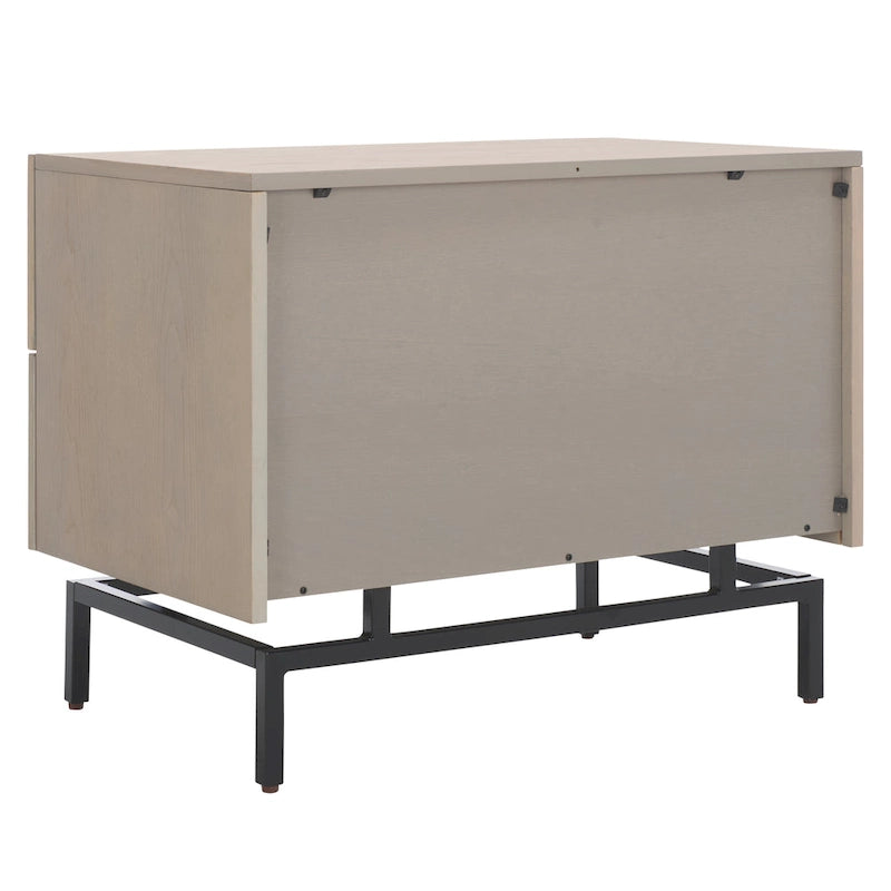 Meuble de rangement à 2 tiroirs gris/noir en bois lavé gris avec cadre en fer noir