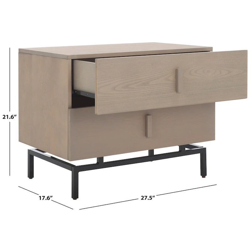 Meuble de rangement à 2 tiroirs gris/noir en bois lavé gris avec cadre en fer noir