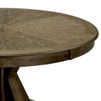 Table à manger ronde en bois massif et placage de chêne clair marron avec piètement central incliné – 4 places