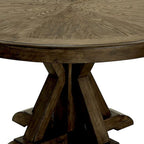Table à manger ronde en bois massif et placage de chêne clair marron avec piètement central incliné – 4 places