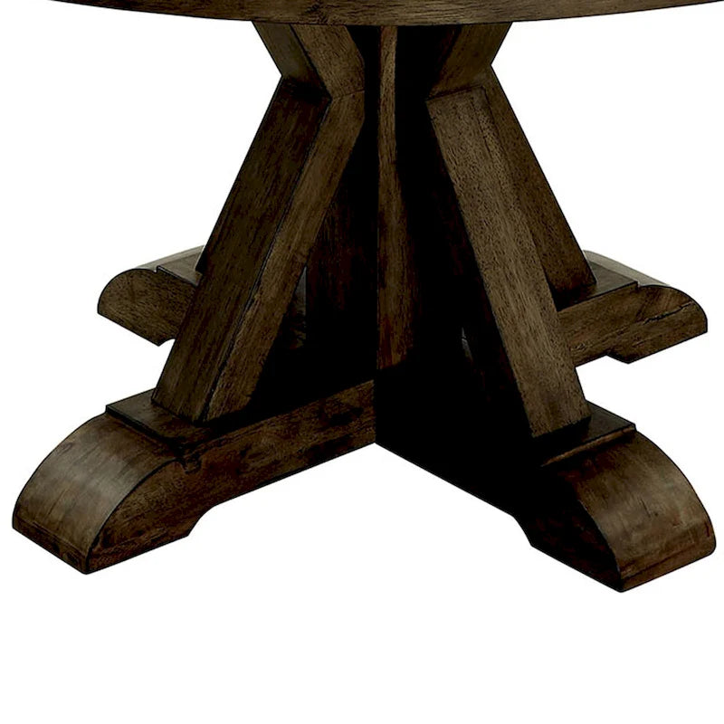 Table à manger ronde en bois massif et placage de chêne clair marron avec piètement central incliné – 4 places