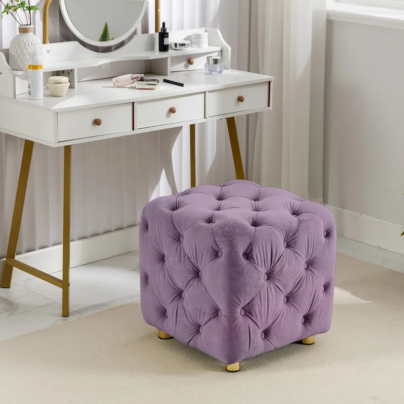 Pouf carré en velours – Jaune / Bleu / Beige / Violet / Rose – 1 place