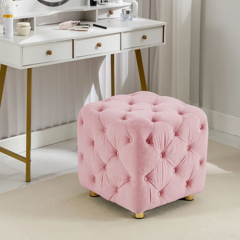 Pouf carré en velours – Jaune / Bleu / Beige / Violet / Rose – 1 place