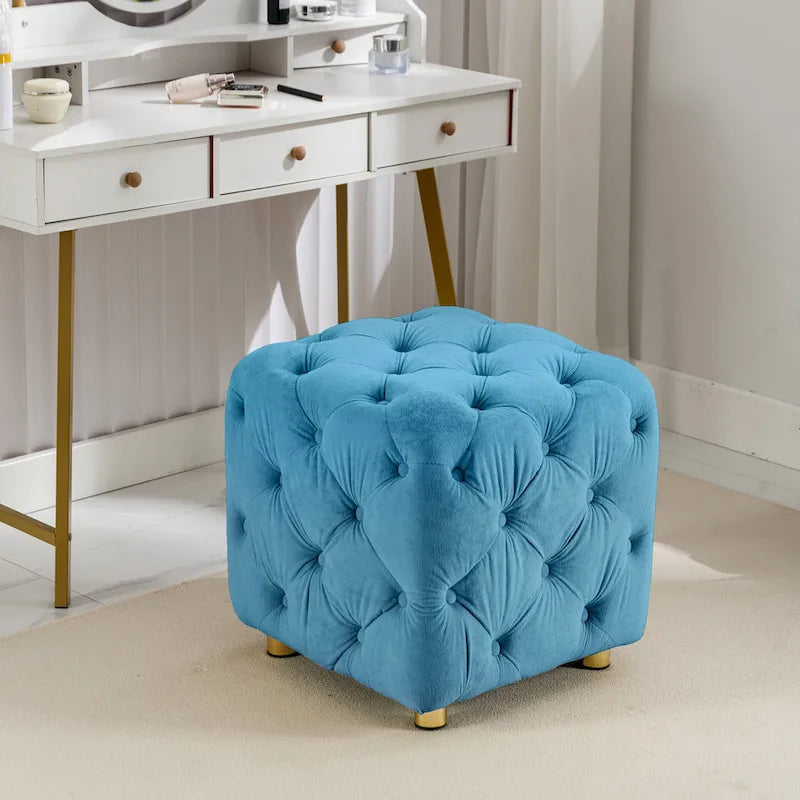 Pouf carré en velours – Jaune / Bleu / Beige / Violet / Rose – 1 place