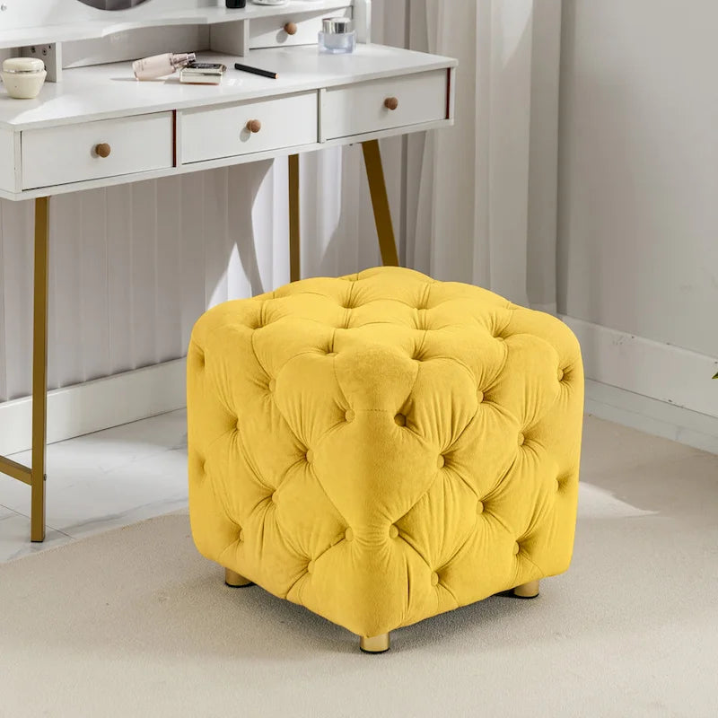 Pouf carré en velours – Jaune / Bleu / Beige / Violet / Rose – 1 place