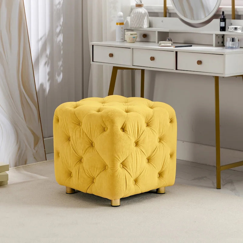 Pouf carré en velours – Jaune / Bleu / Beige / Violet / Rose – 1 place