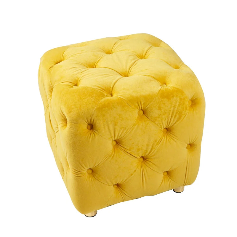Pouf carré en velours – Jaune / Bleu / Beige / Violet / Rose – 1 place