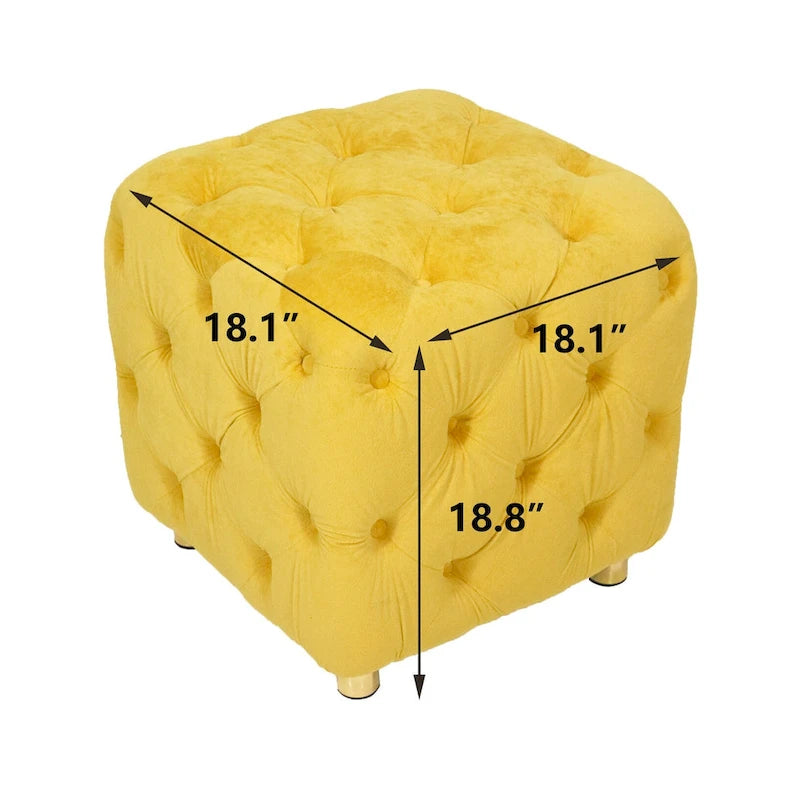 Pouf carré en velours – Jaune / Bleu / Beige / Violet / Rose – 1 place