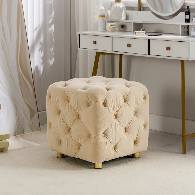Pouf carré en velours – Jaune / Bleu / Beige / Violet / Rose – 1 place
