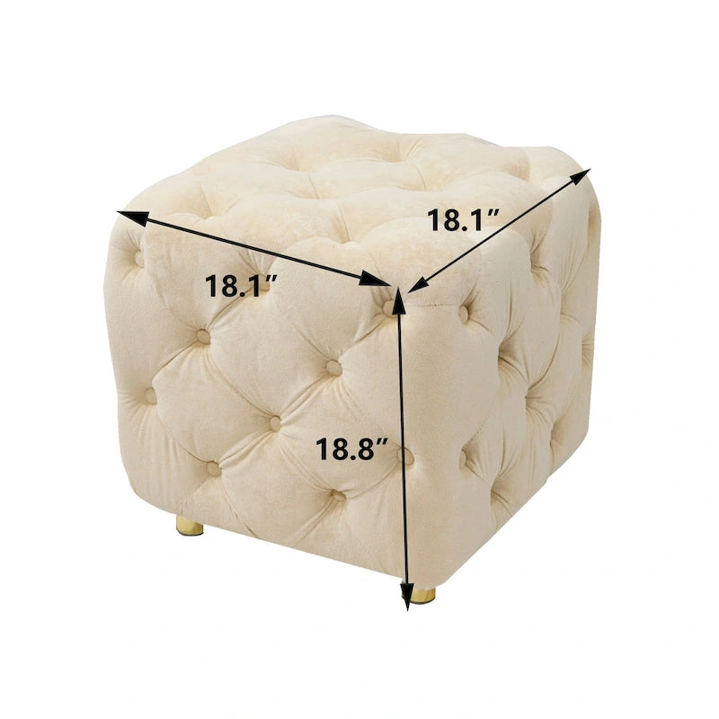 Pouf carré en velours – Jaune / Bleu / Beige / Violet / Rose – 1 place