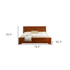 Cadre de lit King en bois massif marron avec tête et pied de lit à panneaux rectangulaires – 2 personnes