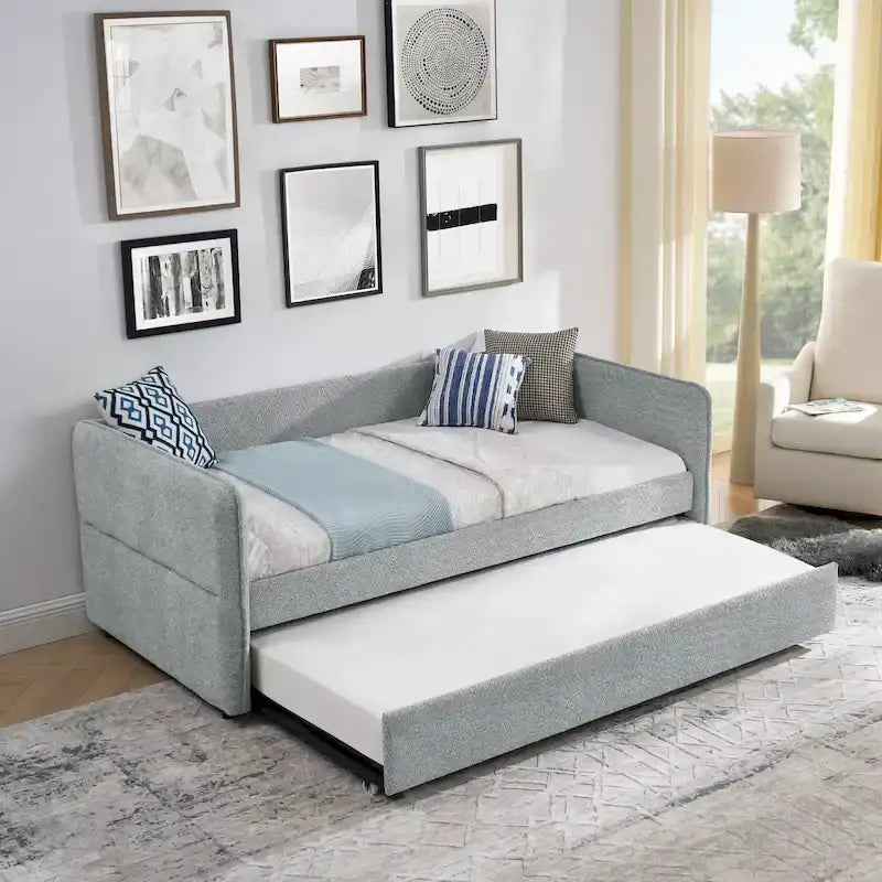 Lit de repos gigogne simple en bouclette grise – 1 personne